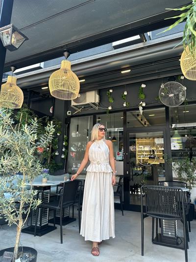 Gold Düğme Detay Etekli Takım