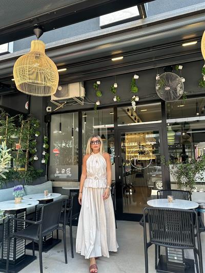 Gold Düğme Detay Etekli Takım