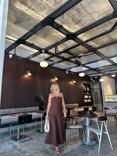 Kahve Straplez Tasarım Elbise