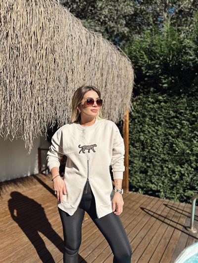 Kaplan Fermuar Detay Sweatshirt