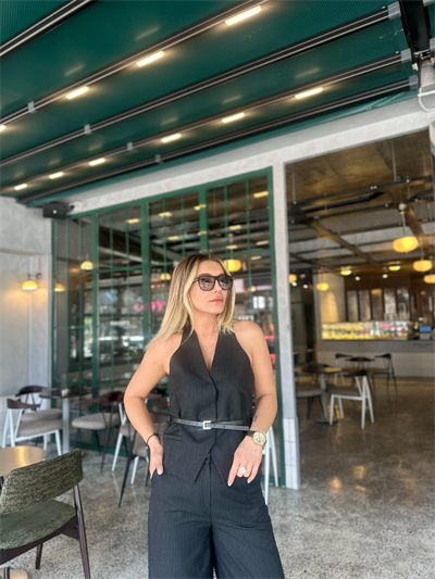 Kemer Detay Çizgili Takım