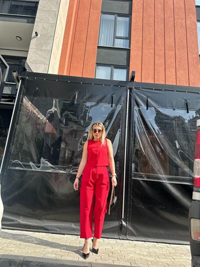 Kırmızı Kumaş Pantolon 