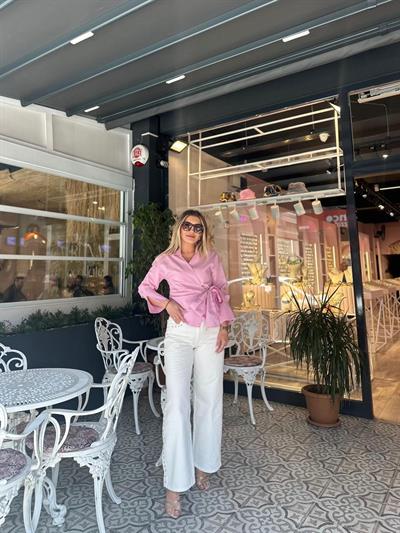 Pembe Bağlamalı Gömlek