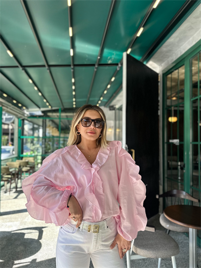 Pembe Fırfır Detay Gömlek