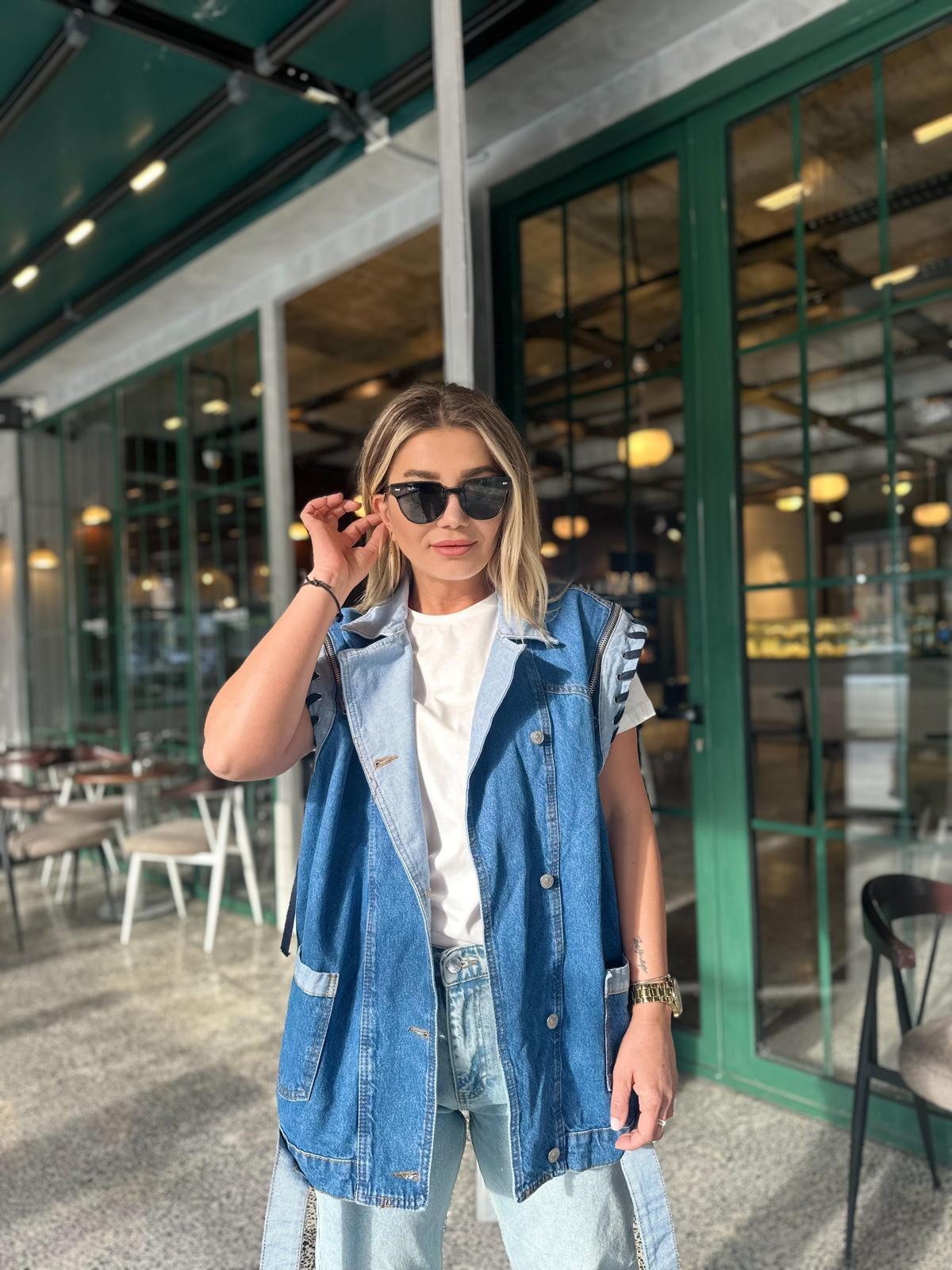 Denim Tasarım Detaylı Yelek