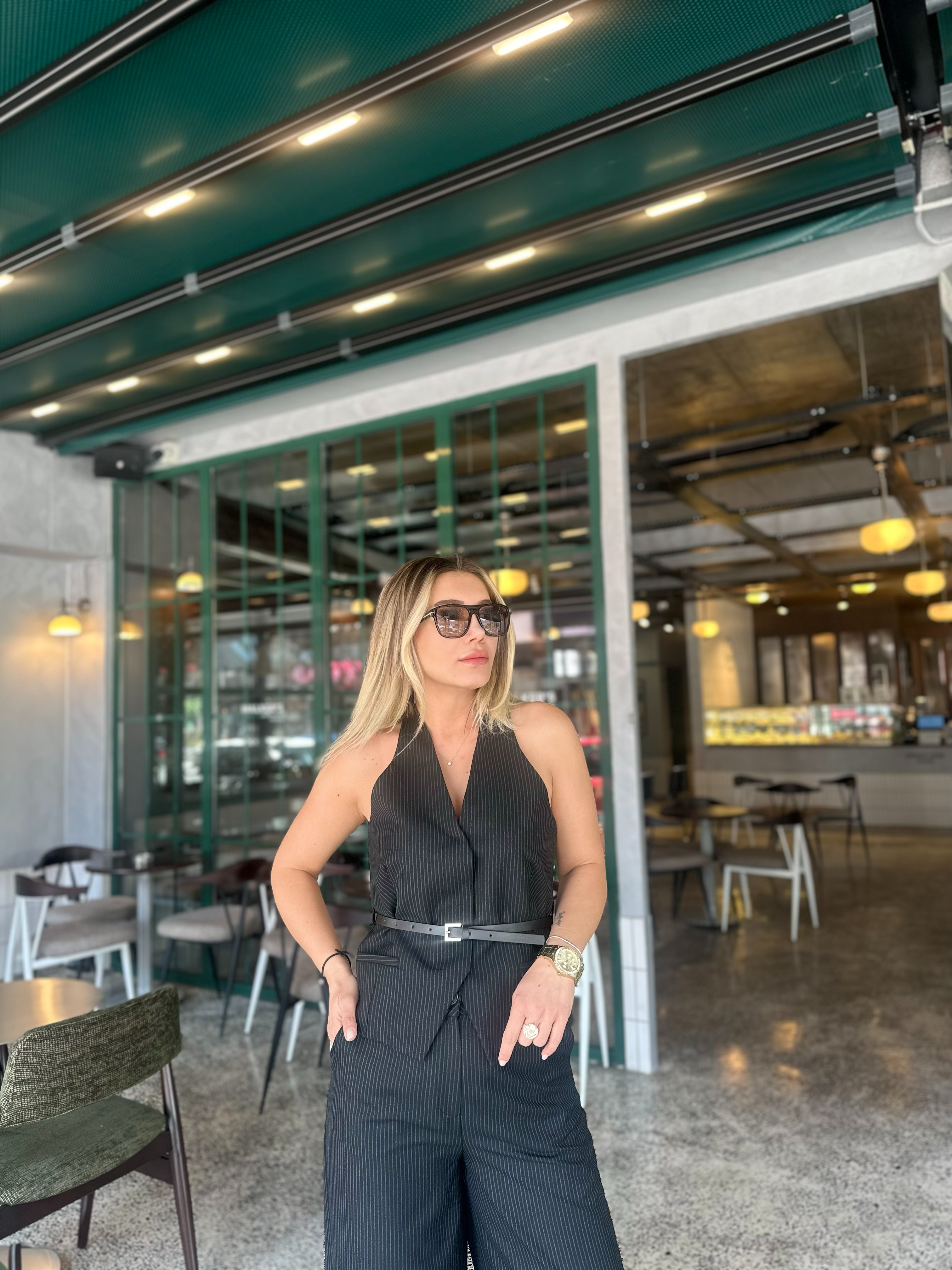 Kemer Detay Çizgili Takım