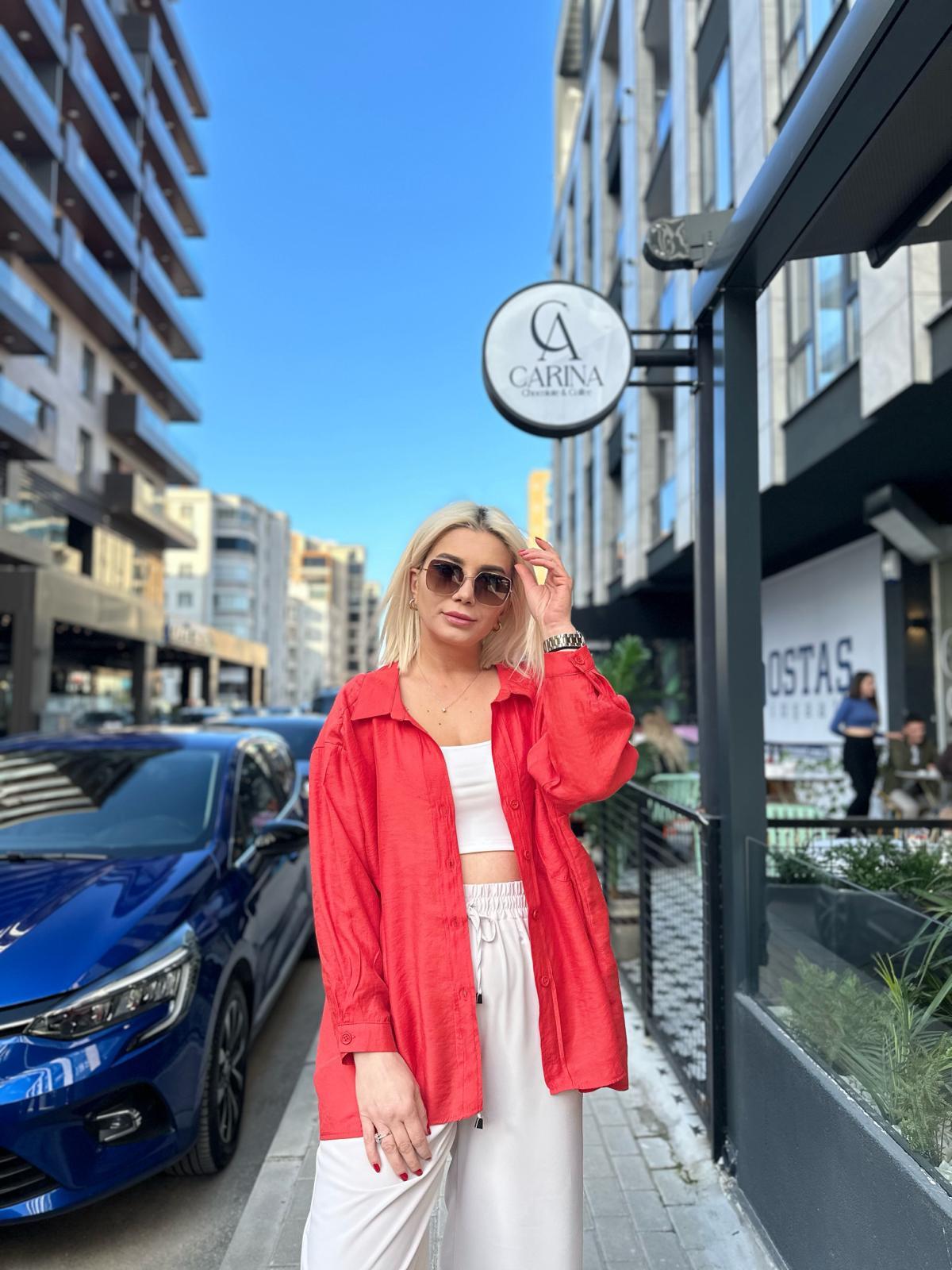 Kırmızı Oversize Gömlek