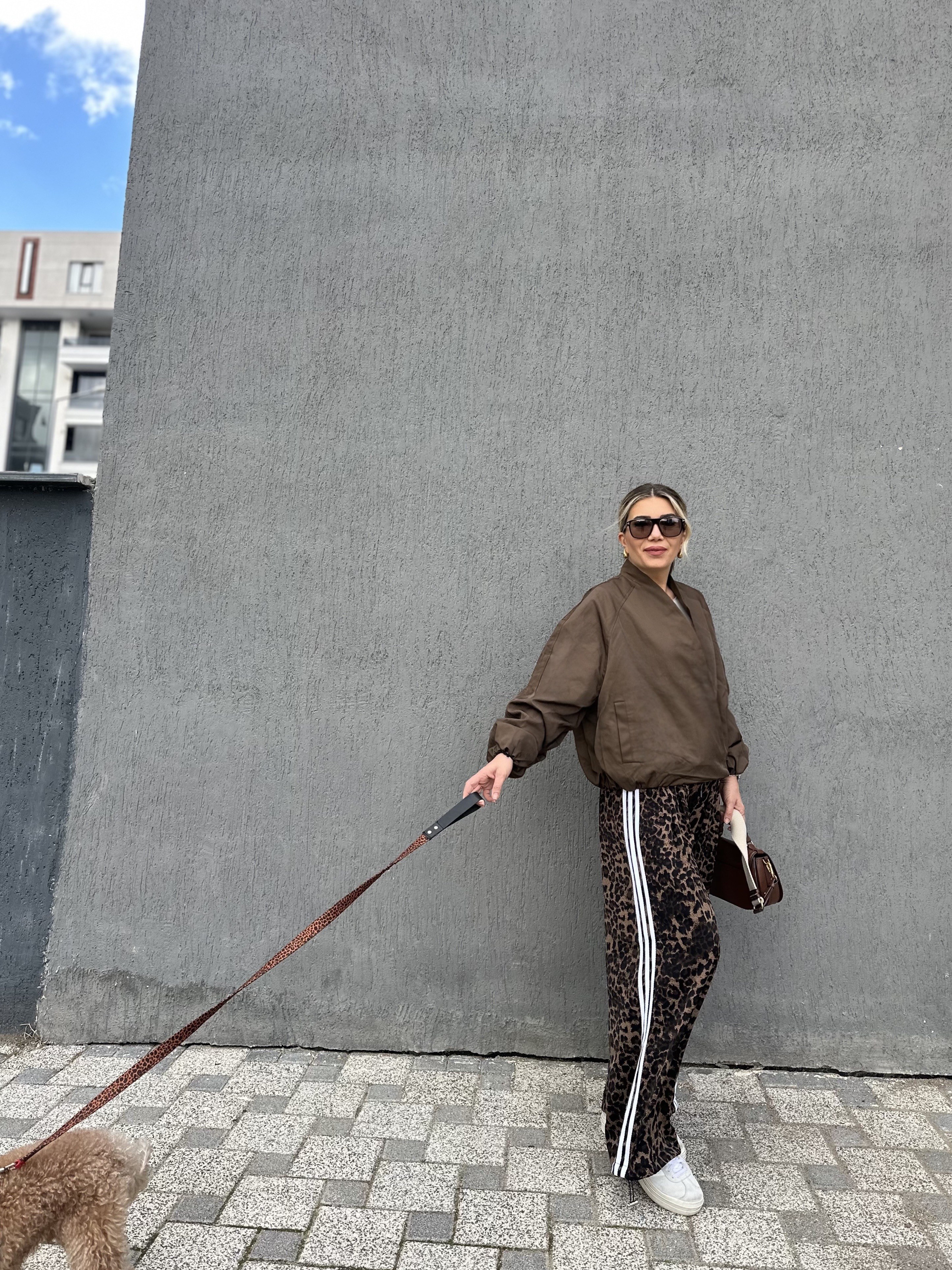 Leopar Şerit Detay Lastikli Pantolon