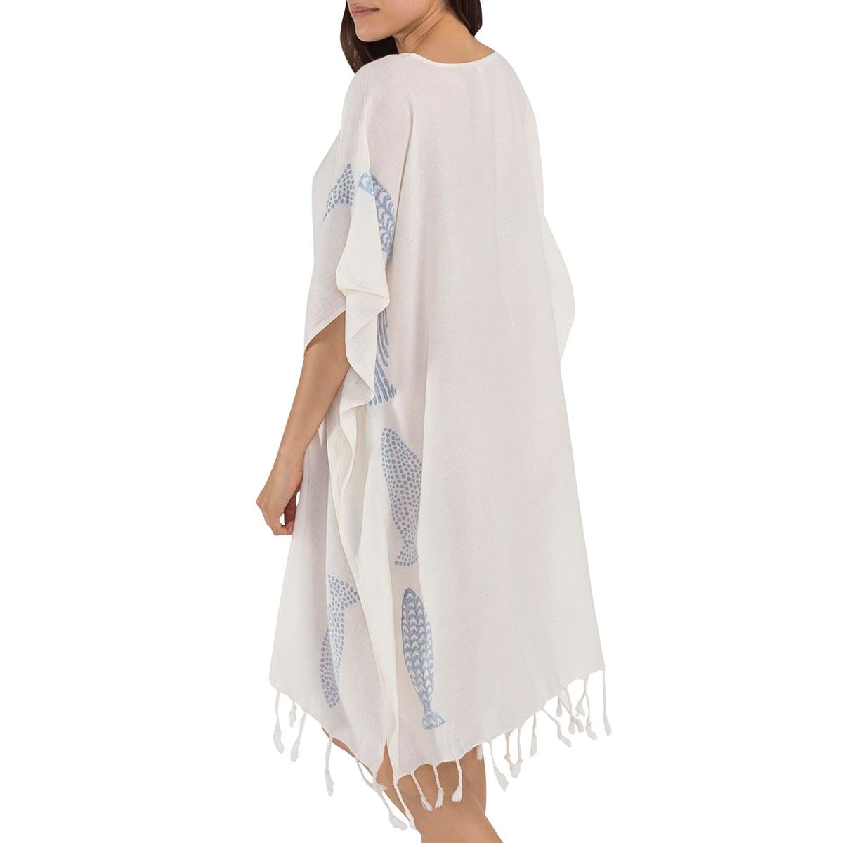 Fish Hand Printed Tunic Natural - Blue