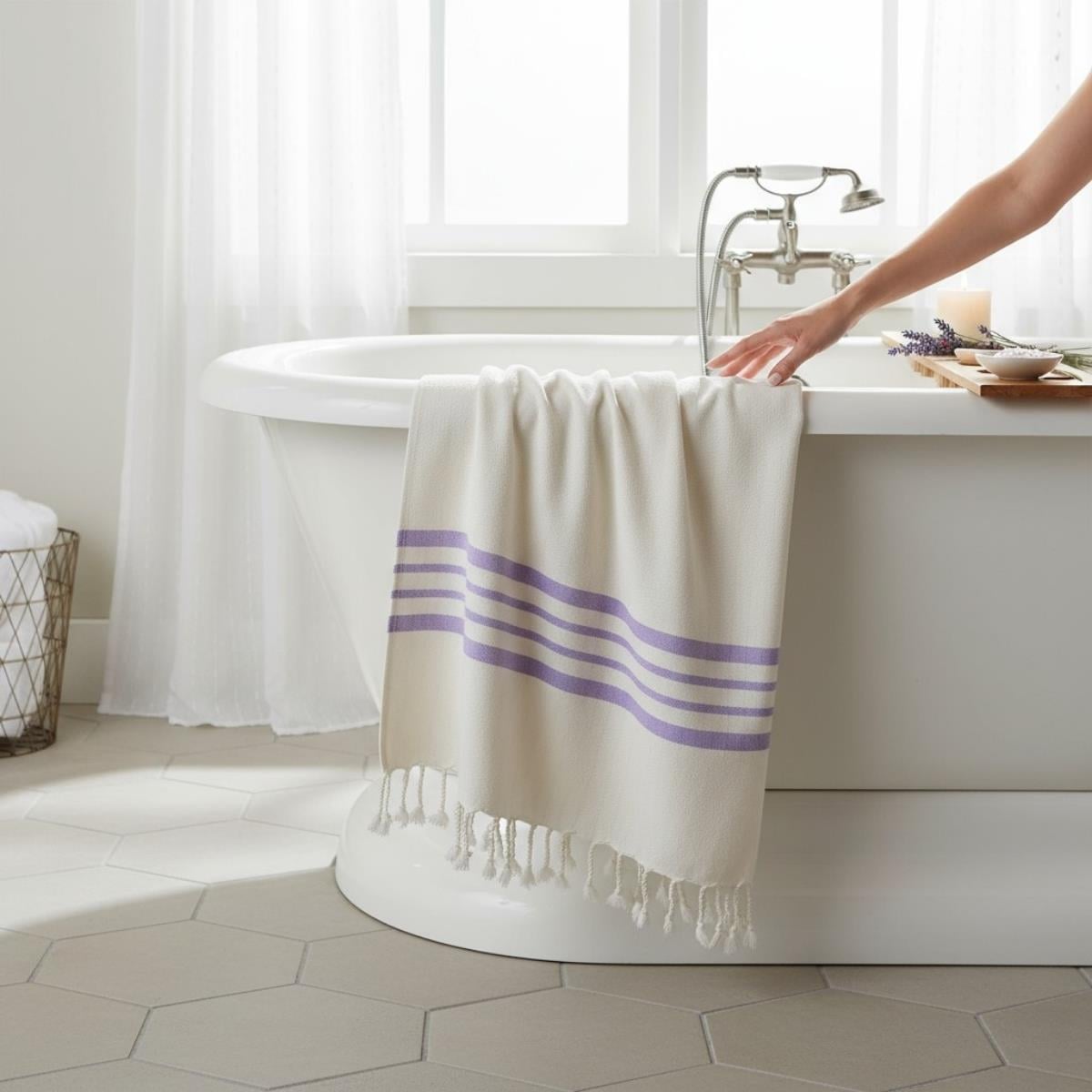 Bath & Beach Towel Krem Sultan Peshtemal Natural - Dark Lilac