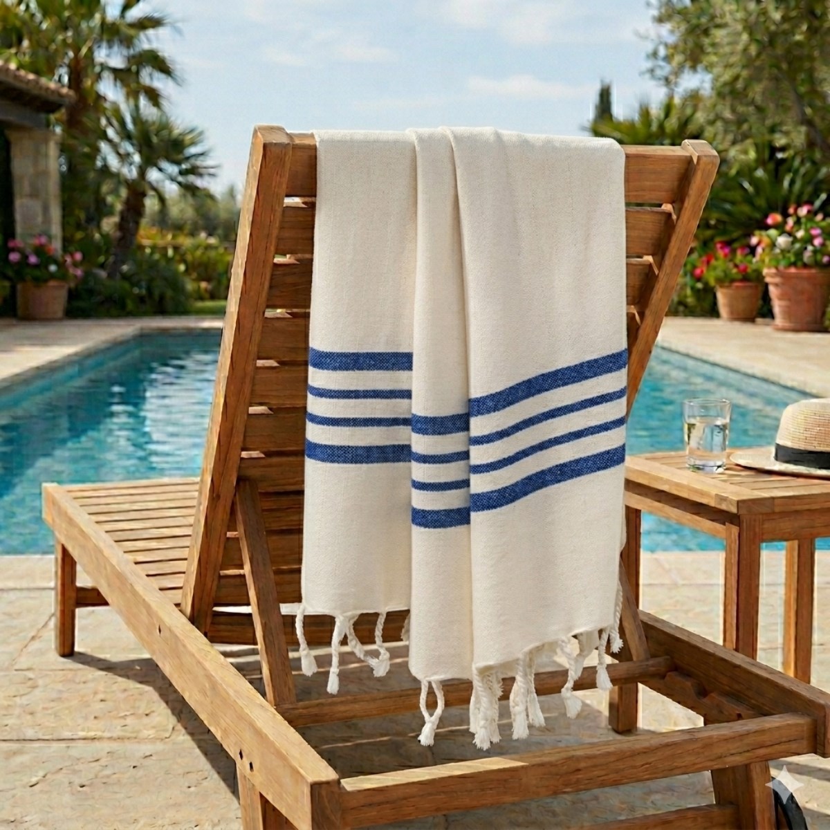 Bath & Beach Towel Krem Sultan Peştemal Ham - Royal Mavi