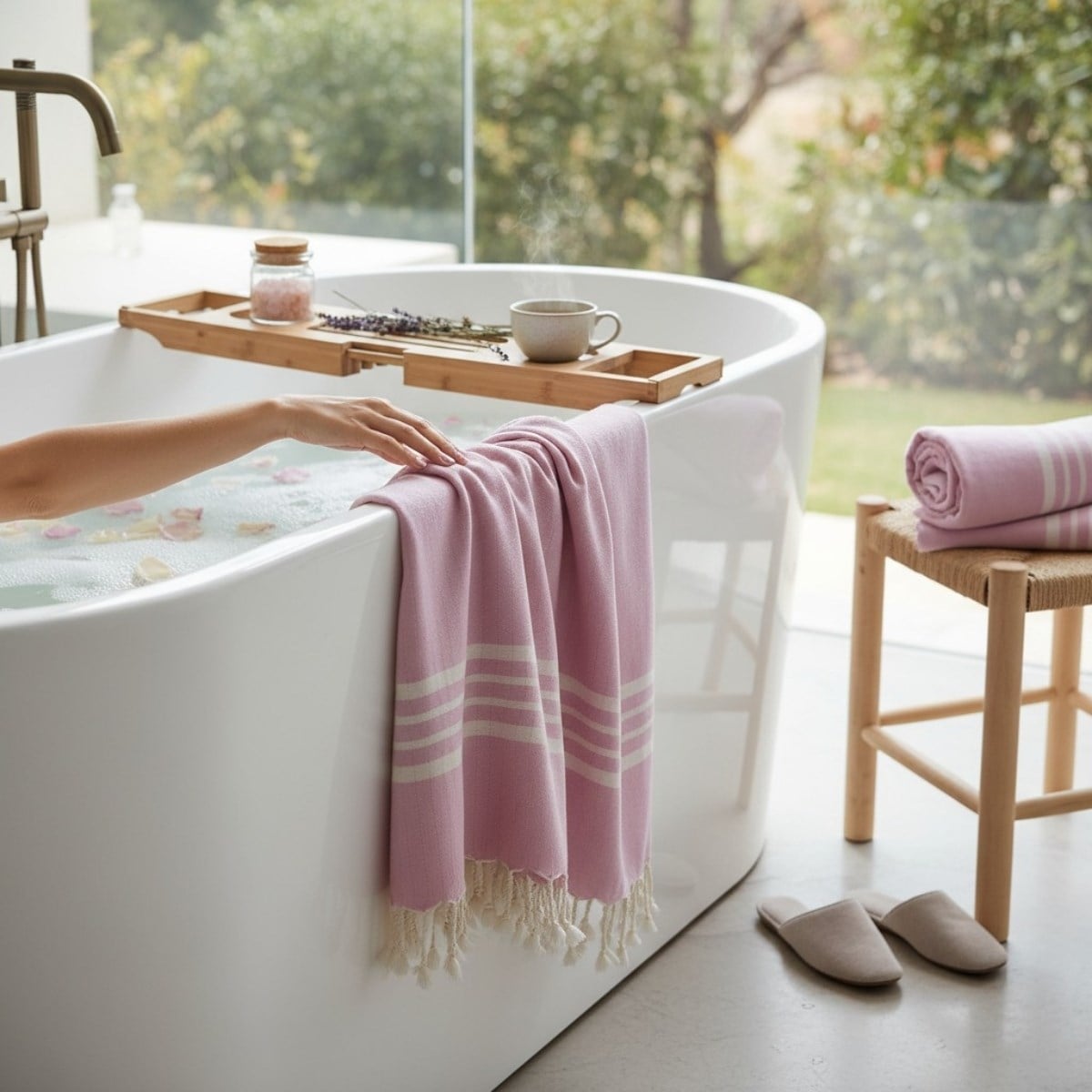 Bath & Beach Towel Krem Sultan Peştemal Pembe