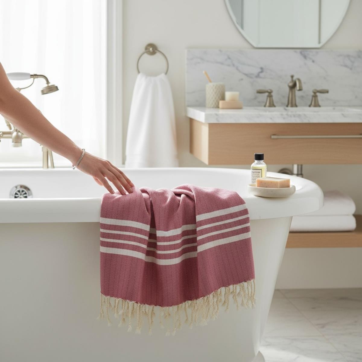 Bath & Beach Towel Krem Sultan Peshtemal Dusty Rose