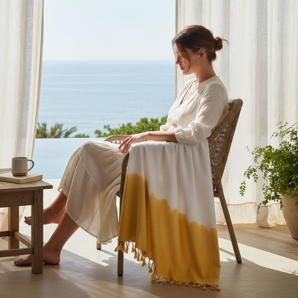 Tie Dye Peshtemal Natural - Yellow