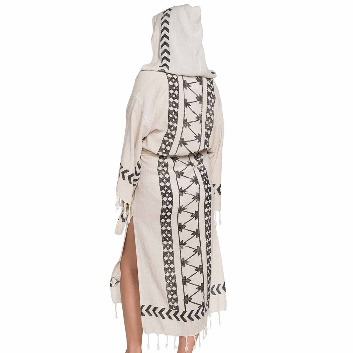 Dicle Bathrobe Hand Printed Natural - Black