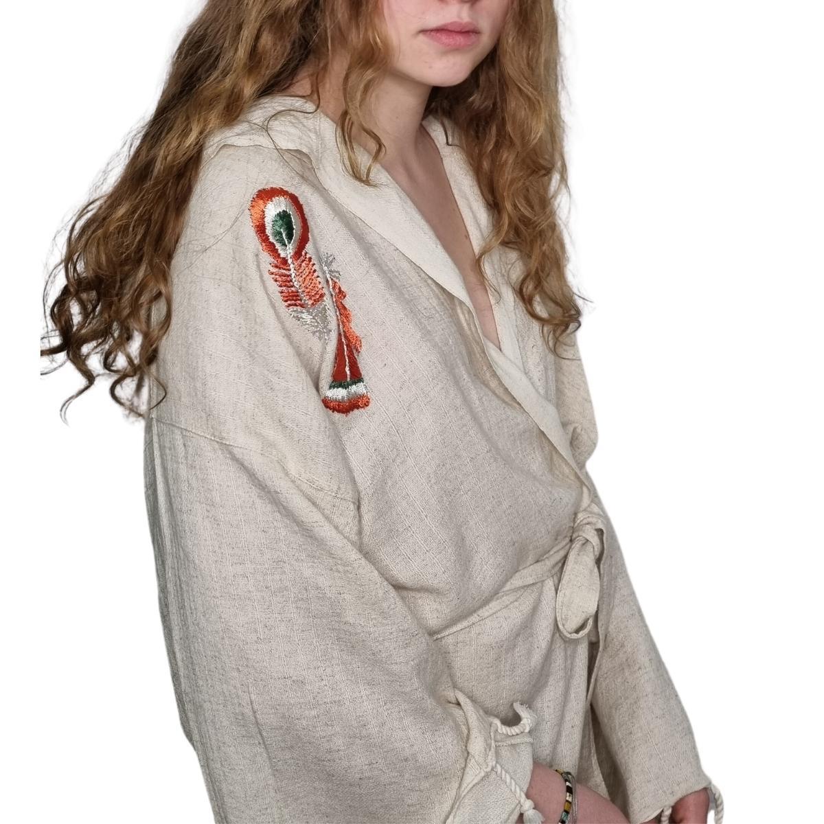 El İşlemeli Kapüşonlu Bornoz Ham