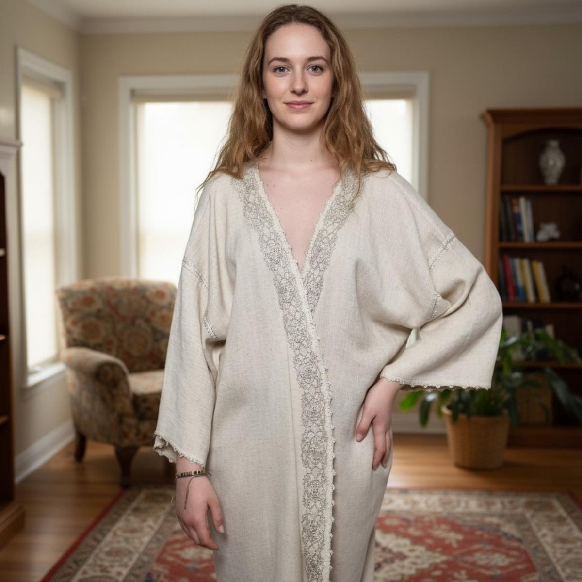 Hand Crochet Dressing Gown Natural