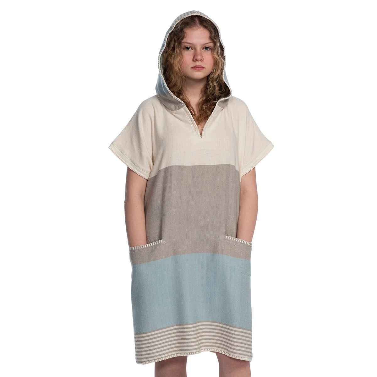 Twin Sultan Poncho Taupe - Light Blue - Natural