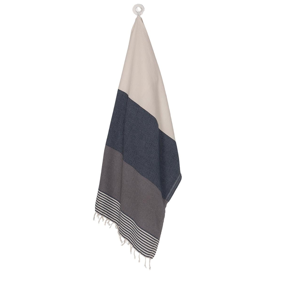 Twin Sultan Peshtemal Navy - Dark Grey - Natural