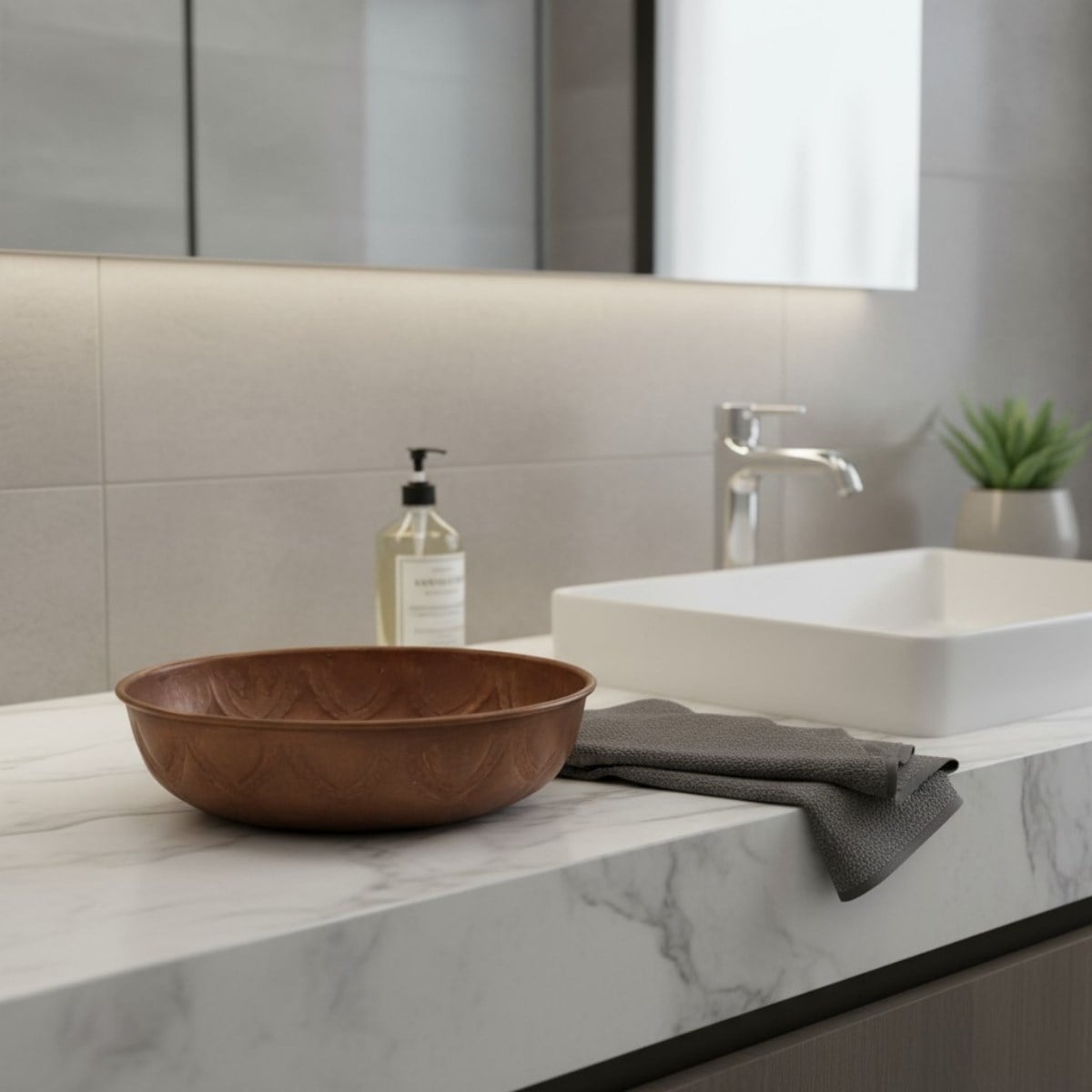 Kakma İşlemeli Banyo Tası Bakır