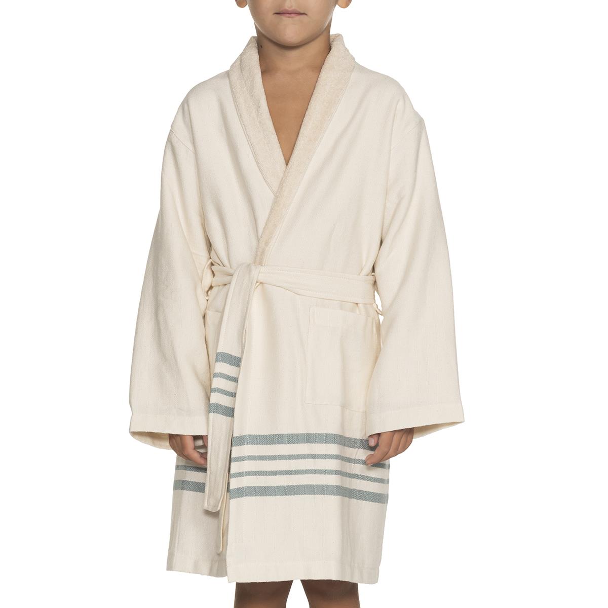 Krem Sultan with Terry Lining Kids Bathrobe Natural - Almond Green