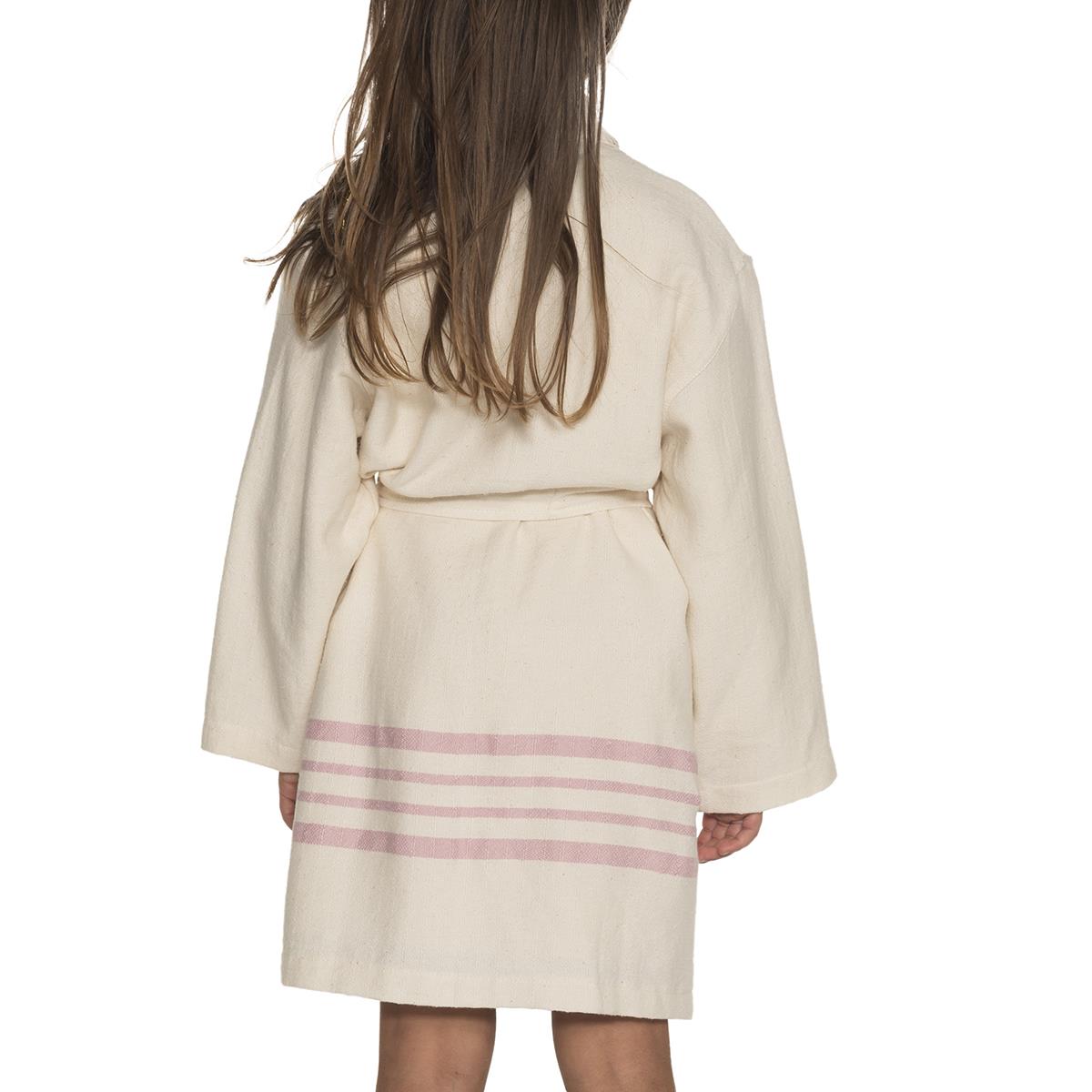 Krem Sultan with Terry Lining Kids Bathrobe Natural - Rose Pink