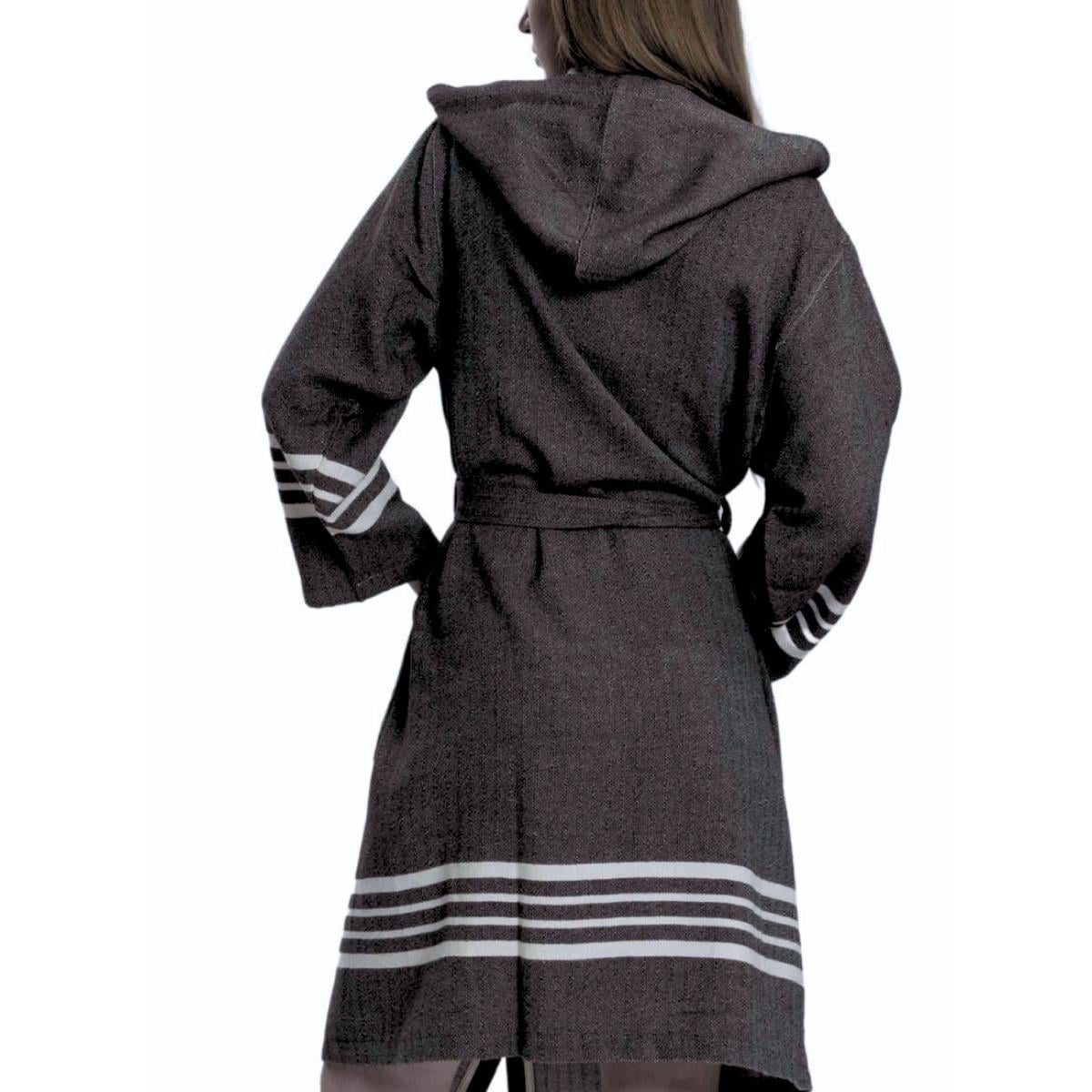 Krem Sultan Kapüşonlu Bornoz Siyah