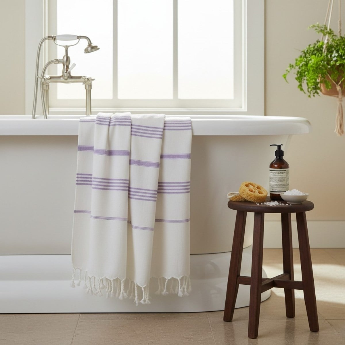 Leyla Peshtemal White - Dark Lilac