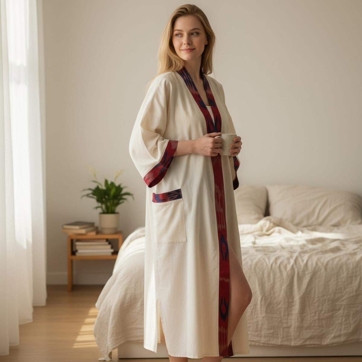 Satin Caftan Natural - Bordeaux