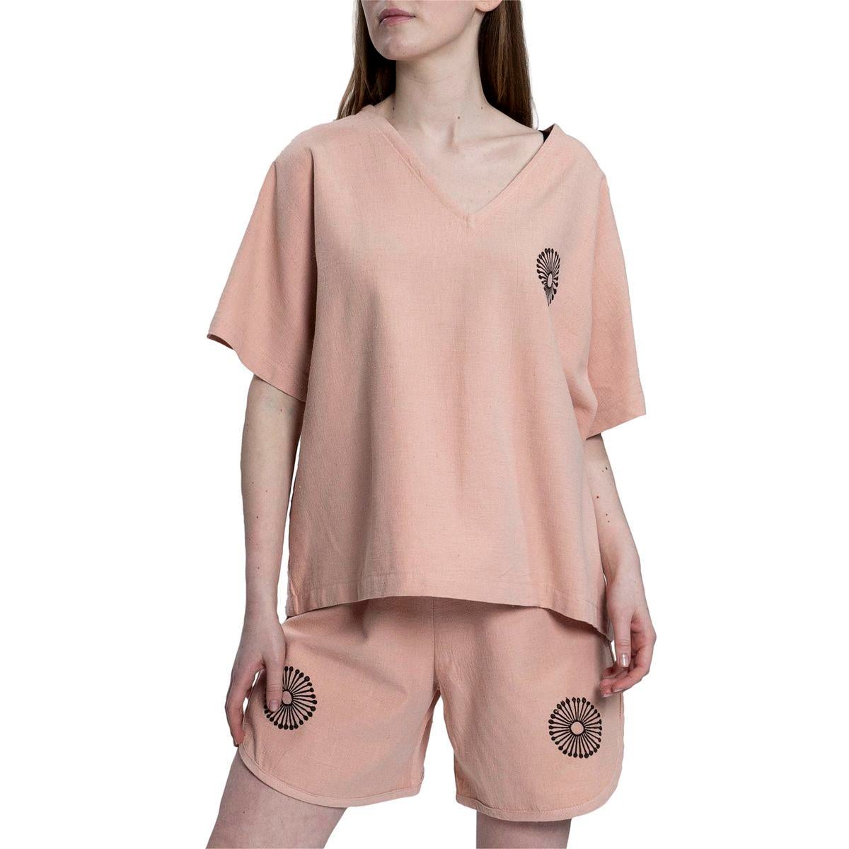 Stone Print Tasseled Blouse Rose Pink