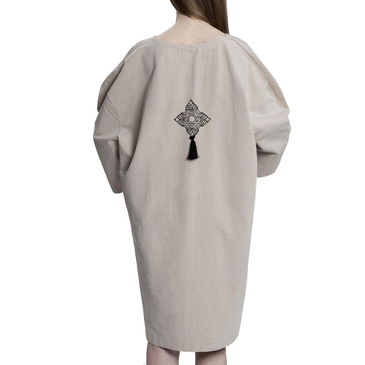 Stone Print Tasseled Dress Taupe