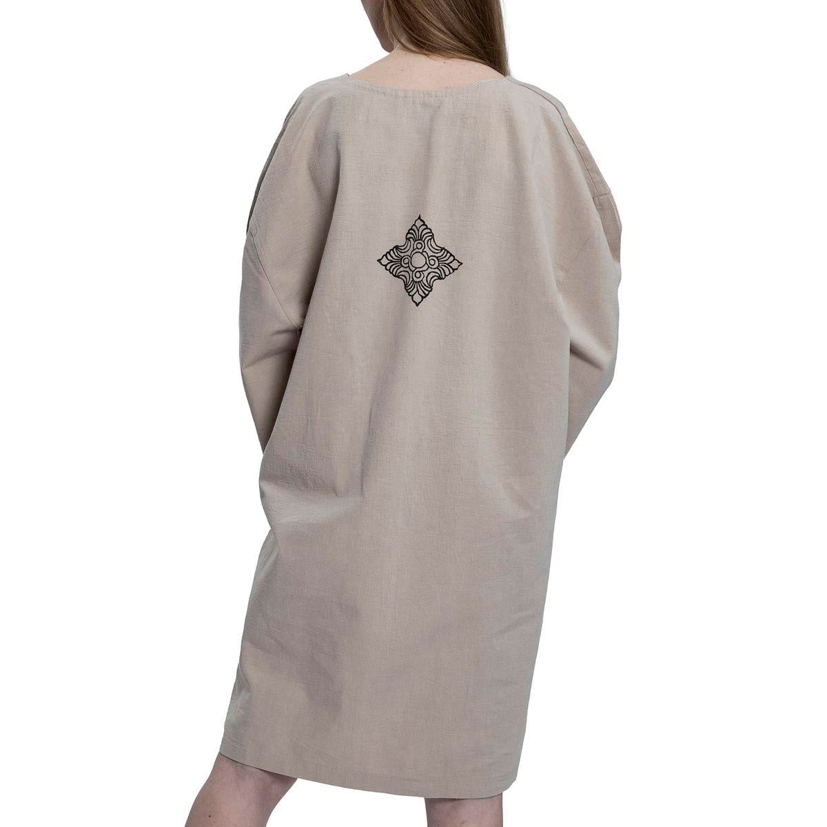 Stone Print Tasseled Dress Taupe