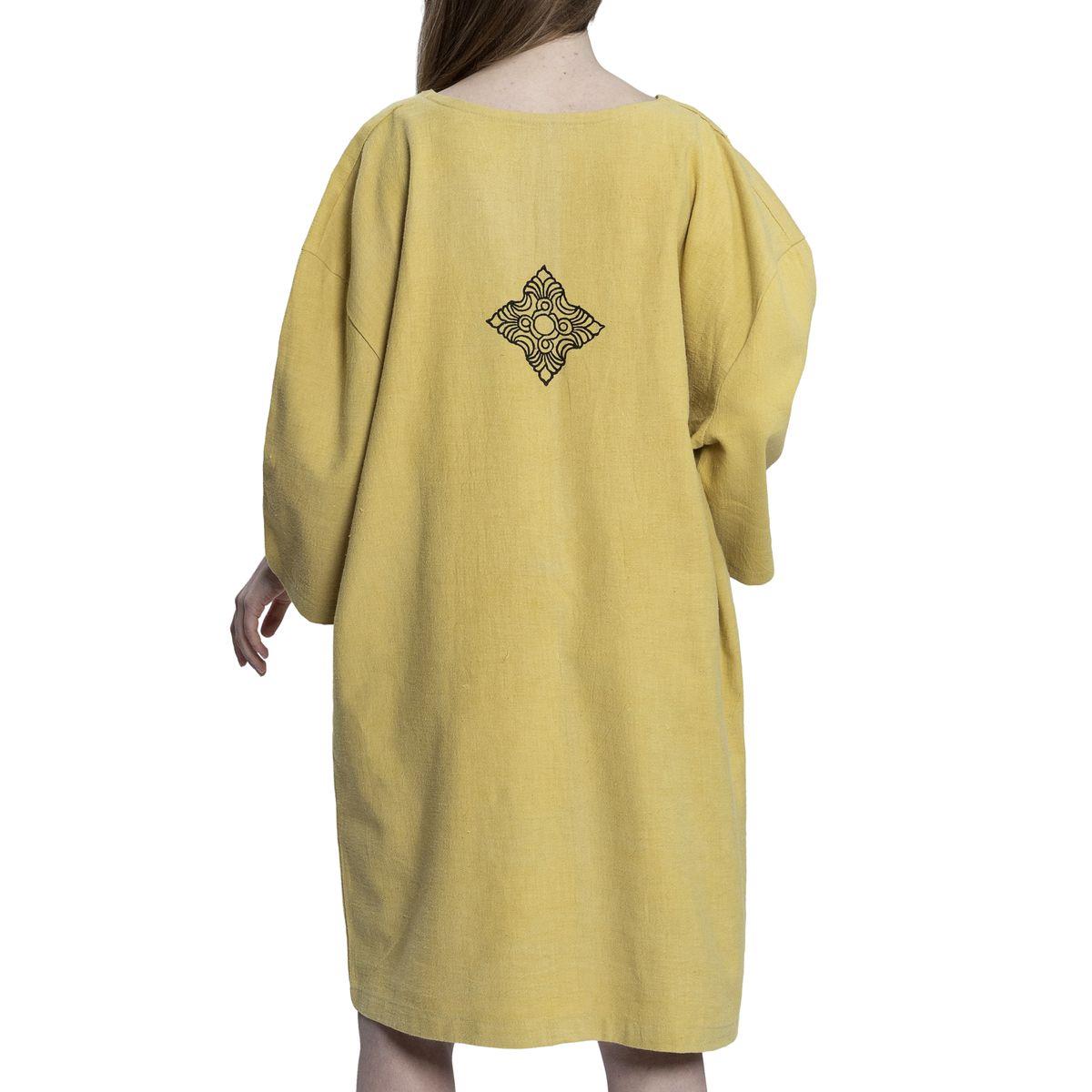 Stone Print Tasseled Dress Yellow