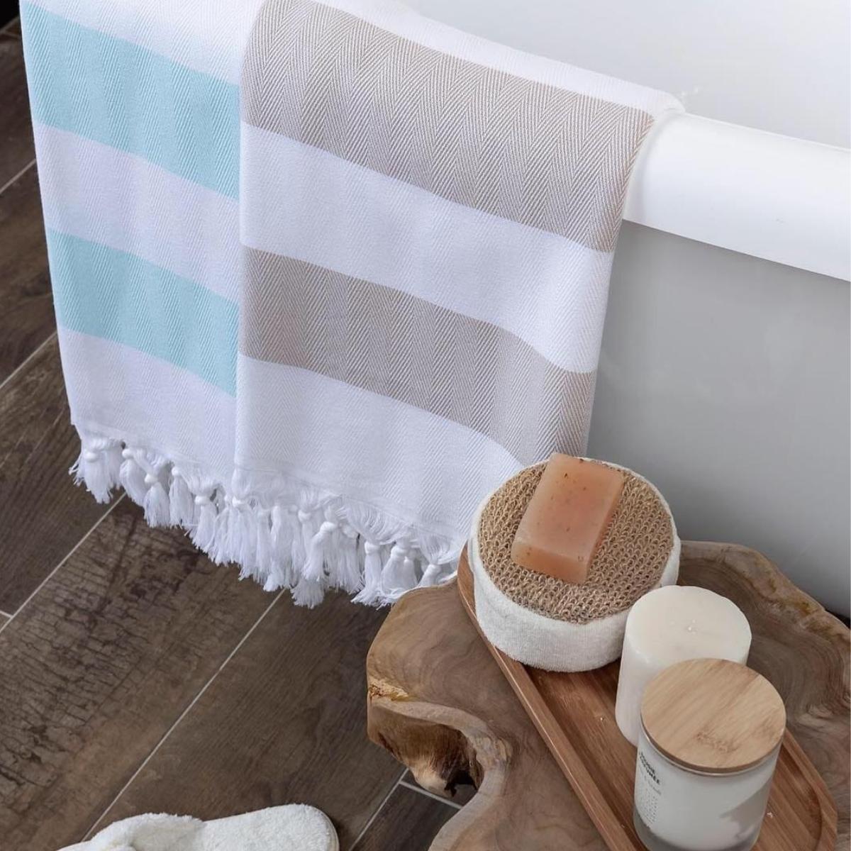 Tenedos Peshtemal White - Turquoise