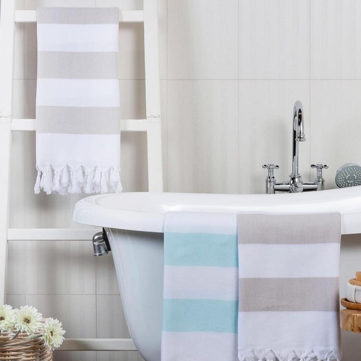 Tenedos Peshtemal White - Turquoise