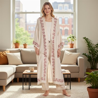 Asena Caftan Natural - Bordeaux