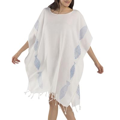 Fish Hand Printed Tunic Natural - Blue