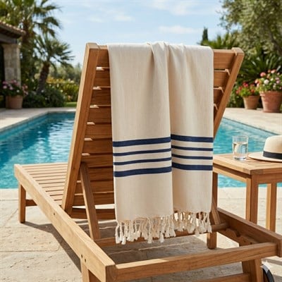 Bath & Beach Towel Krem Sultan Peshtemal Natural - Navy