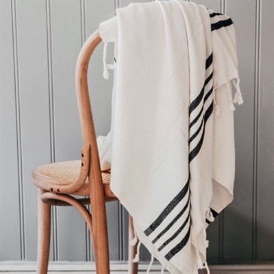 Bath & Beach Towel Krem Sultan Peshtemal Natural - Black