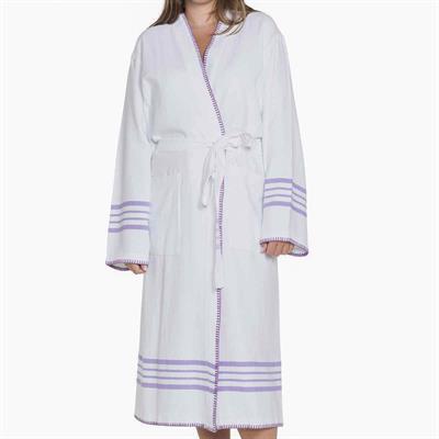 White Coban Sultan Bathrobe Kimono White - Dark Lilac