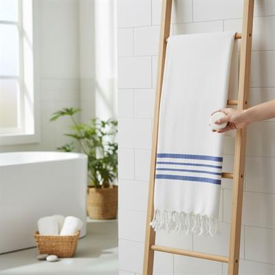 White Sultan Peshtemal White - Royal Blue