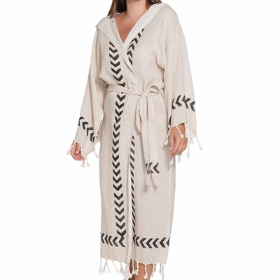 Dicle Bathrobe Hand Printed Natural - Black