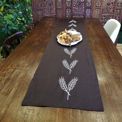 El Baskılı Başak Runner Kahverengi - Beyaz