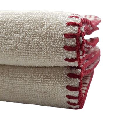 Hand Towel Stitched Peshkir Natural - Bordeaux