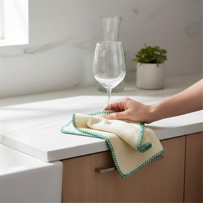 Hand Towel Stitched Peshkir Natural - Fanfare Green