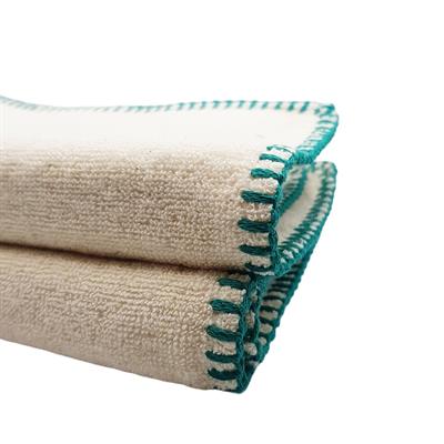 Hand Towel Stitched Peshkir Natural - Fanfare Green