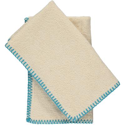 Hand Towel Stitched Peshkir Natural - Turquoise