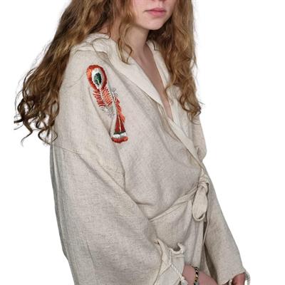 El İşlemeli Kapüşonlu Bornoz Ham