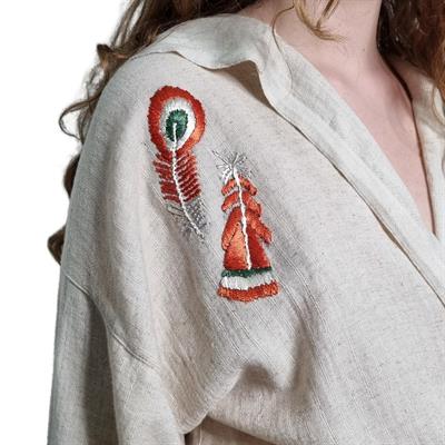 El İşlemeli Kapüşonlu Bornoz Ham