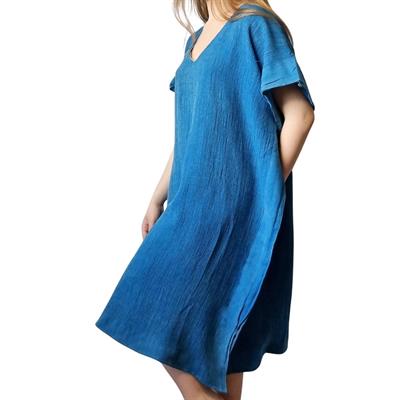 Wafer V Neck Tunic Petrol Blue